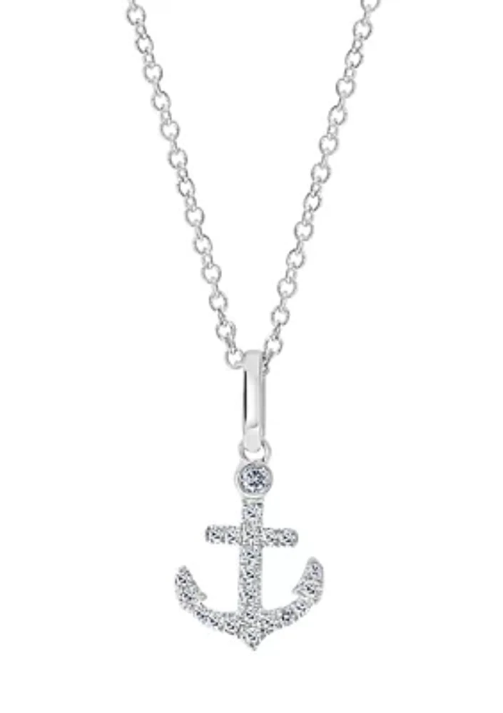  Sterling Silver 1/10 ct. t.w. Diamond Anchor Pendant Necklace 