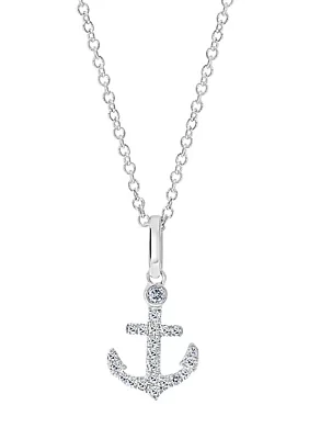  Sterling Silver 1/10 ct. t.w. Diamond Anchor Pendant Necklace 