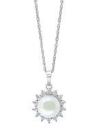 925 Sterling Silver Diamond Freshwater Pearl Pendant