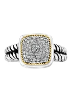 Cable 1/5 ct. t.w. Diamond Square Ring in Sterling Silver and 18K Yellow Gold 