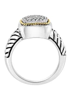 Cable 1/5 ct. t.w. Diamond Square Ring in Sterling Silver and 18K Yellow Gold 