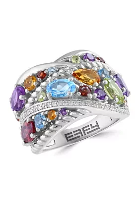 3.7 ct. t.w. Diamond, 1/6 ct. t.w. Multi Gemstone Ring in Sterling Silver