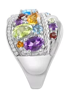 3.7 ct. t.w. Diamond, 1/6 ct. t.w. Multi Gemstone Ring in Sterling Silver