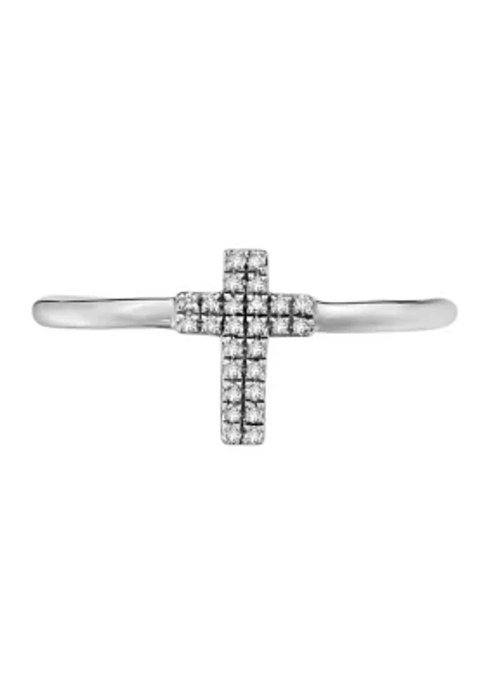 Sterling Silver Pavé Diamond Cross Ring