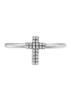 Sterling Silver Pavé Diamond Cross Ring