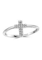 Sterling Silver Pavé Diamond Cross Ring