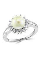 1/10 ct. t.w. Diamond and Freshwater Pearl Ring in Sterling Silver