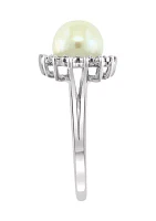 1/10 ct. t.w. Diamond and Freshwater Pearl Ring in Sterling Silver