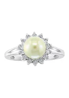 1/10 ct. t.w. Diamond and Freshwater Pearl Ring in Sterling Silver