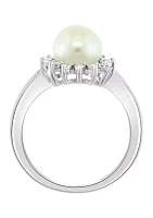 1/10 ct. t.w. Diamond and Freshwater Pearl Ring in Sterling Silver