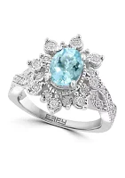 1/2 ct. t.w. Diamond Aquamarine Ring in Sterling Silver