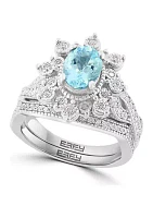 1/2 ct. t.w. Diamond Aquamarine Ring in Sterling Silver