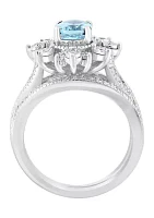 1/2 ct. t.w. Diamond Aquamarine Ring in Sterling Silver