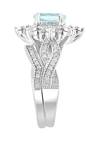 1/2 ct. t.w. Diamond Aquamarine Ring in Sterling Silver