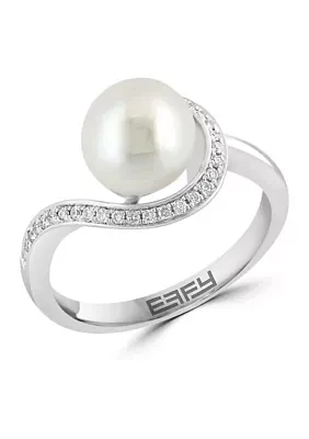 1/10 ct. t.w. Diamond and Freshwater Pearl Ring in Sterling Silver