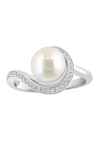 1/10 ct. t.w. Diamond and Freshwater Pearl Ring in Sterling Silver