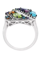 Diamond, Amethyst, Blue Topaz, Citrine, Rhodolite and Peridot Ring in Sterling Silver