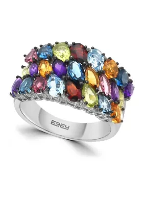 Sterling Silver Diamond, Amethyst, Blue Topaz, London Blue Topaz, Citrine, Garnet, Pink Tourmaline, Peridot Ring