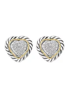 Diamond Heart Stud Earrings in Sterling Silver and 18K Yellow Gold