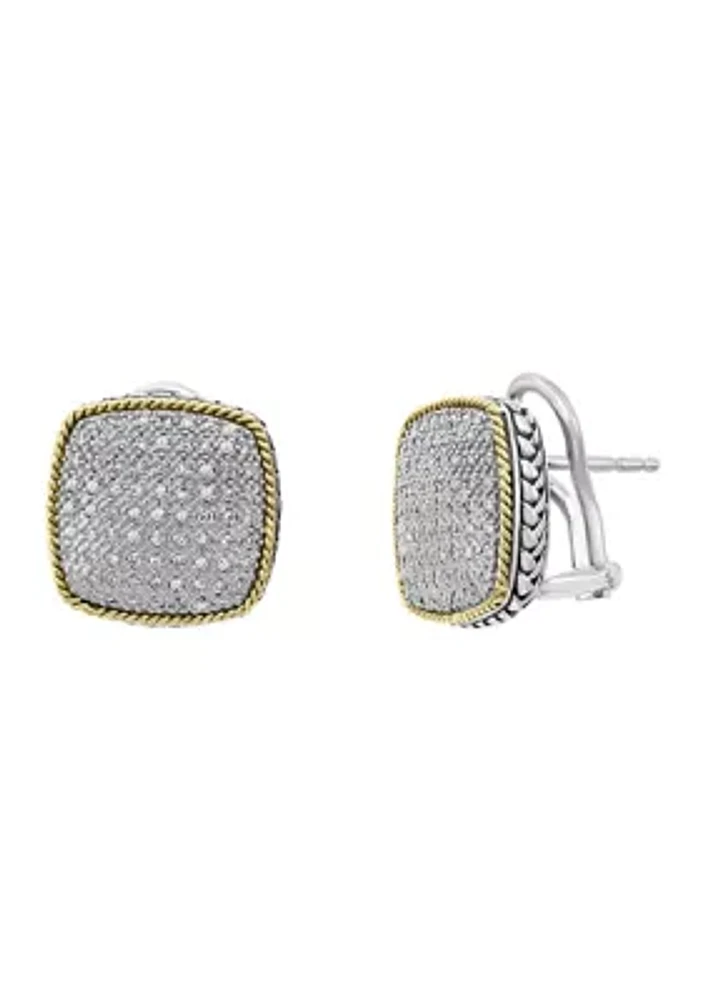 Sterling Silver & 18K Yellow Gold Diamond Earrings