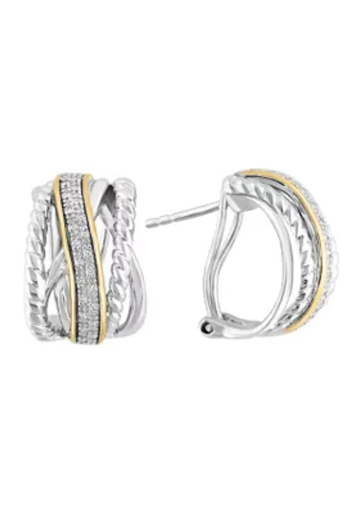 Diamond Hoop Earrings in Sterling Silver and 14K Yellow Gold