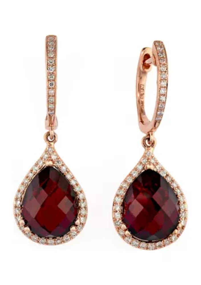  14K Rose Gold 1/3 ct. t.w. Diamond and 8.35 ct. t.w. Garnet Earrings 