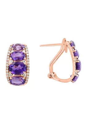 14K Rose Gold Diamond and Amethyst Earrings