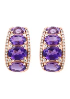 14K Rose Gold Diamond and Amethyst Earrings