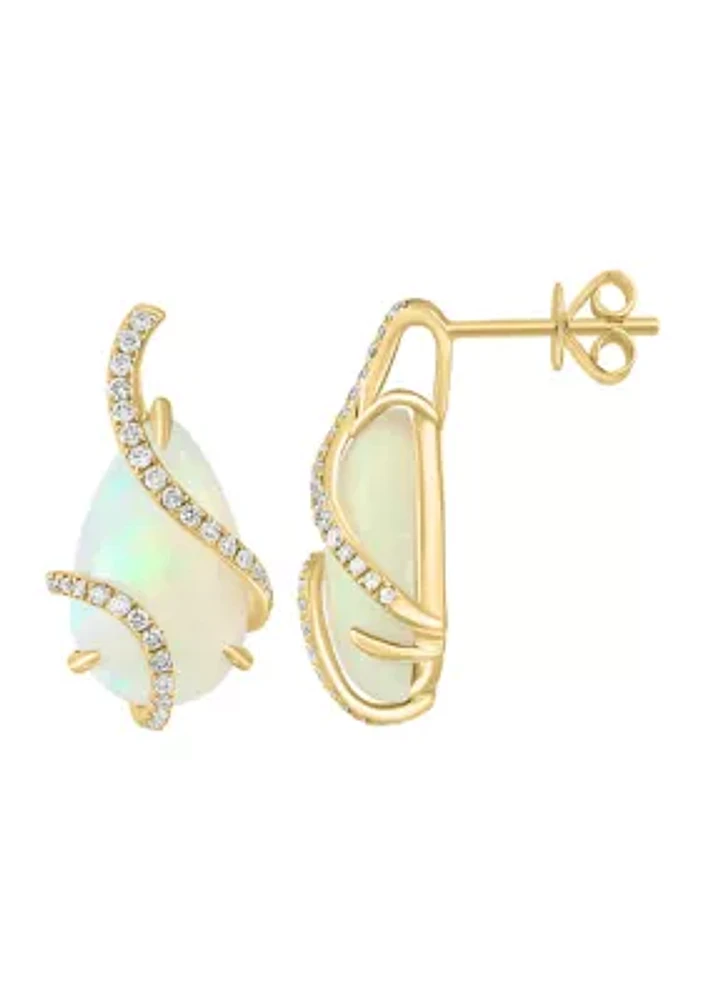 1/3 ct. t.w. Diamond, 5.3 ct. t.w. Ethiopian Opal Earrings in 14K Yellow Gold