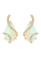 1/3 ct. t.w. Diamond, 5.3 ct. t.w. Ethiopian Opal Earrings in 14K Yellow Gold