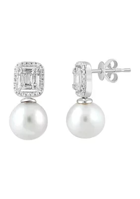 1/ ct. t.w. Diamond and Freshwater Pearl Earrings in 14K White Gold