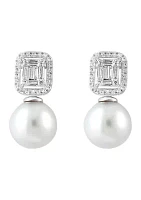 1/ ct. t.w. Diamond and Freshwater Pearl Earrings in 14K White Gold