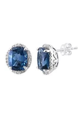 Diamond and London Blue Topaz Earrings in 14K White Gold