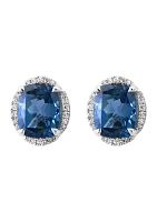 Diamond and London Blue Topaz Earrings in 14K White Gold