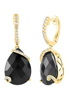 14K Yellow Gold Diamond Onyx Earrings