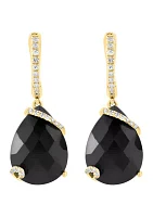 14K Yellow Gold Diamond Onyx Earrings