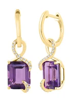 14K Yellow Gold Diamond Amethyst Earrings