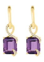 14K Yellow Gold Diamond Amethyst Earrings