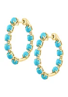  14K Yellow Gold 1/2 ct. t.w. Diamond and 2.18 ct. t.w. Turquoise Earrings