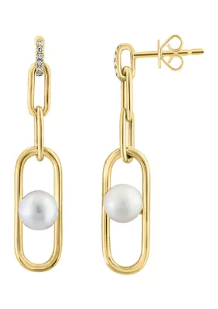 Diamond, Freshwater Pearl Drop Earrings in  14K Yellow Gold