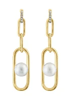 Diamond, Freshwater Pearl Drop Earrings in  14K Yellow Gold