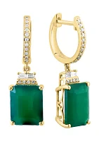 Diamond and Green Onyx Drop Earrings in 14K Yellow Gold