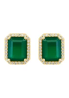 1/5 ct. t.w. Diamond, 4.8 ct. t.w. Green Onyx Earrings in 14K Yellow Gold