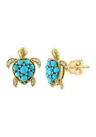 Diamond, Turquoise Turtle Stud Earrings in  14k Yellow Gold