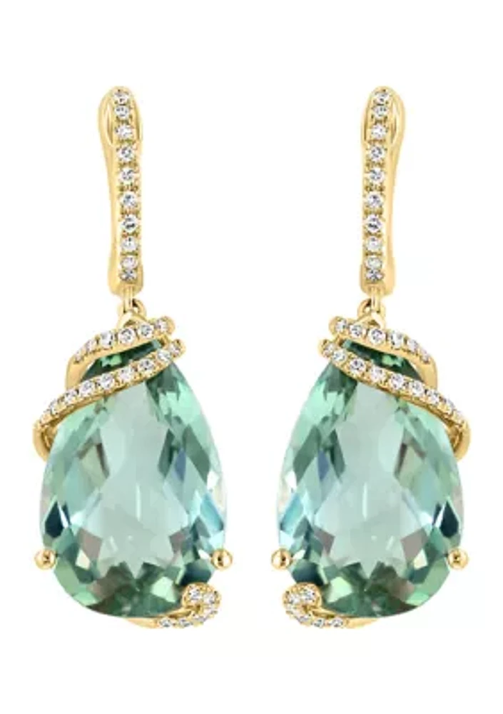 1/5 ct. t.w. Diamond and Green Amethyst Drop Earrings in 14K Yellow Gold