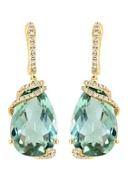 1/5 ct. t.w. Diamond and Green Amethyst Drop Earrings in 14K Yellow Gold