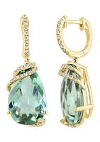 1/5 ct. t.w. Diamond and Green Amethyst Drop Earrings in 14K Yellow Gold