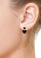 Diamond and Onyx Heart Earrings in 14K Yellow Gold