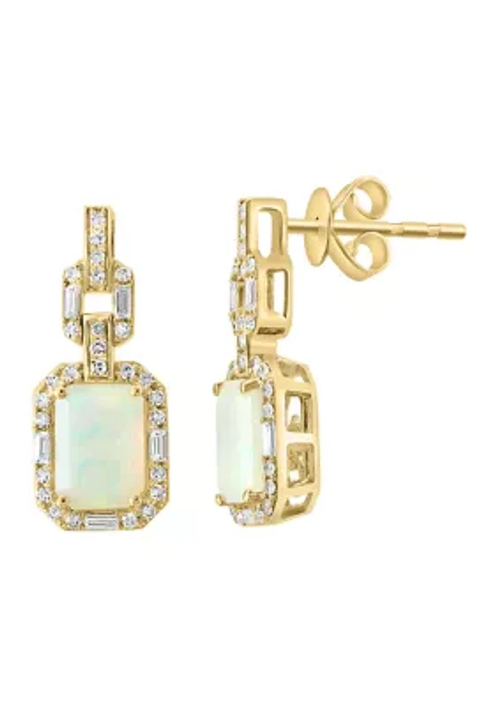 1/3 ct. t.w. Diamond, 1.5 ct. t.w. Opal Earrings in 14K Yellow Gold