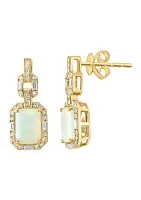 1/3 ct. t.w. Diamond, 1.5 ct. t.w. Opal Earrings in 14K Yellow Gold